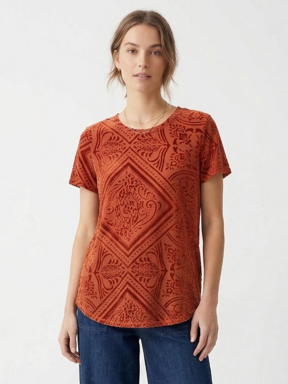 Hannah Tee Shirt Orange Burnout Sheer Grunge Casual L